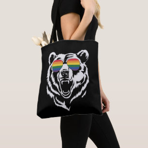 クマ ゲイ LGBTQ レインボー サングラス プライド フラッグ トートバッグ