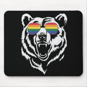 クマ ゲイ LGBTQ レインボー サングラス プライド フラッグ マウスパッド
