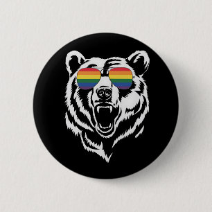 クマ ゲイ LGBTQ レインボー サングラス プライド フラッグ 缶バッジ