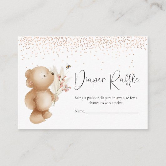 クマ&ザ・ビーおむつラッフルベビーシャワーゲーム エンクロージャーカード (正面)