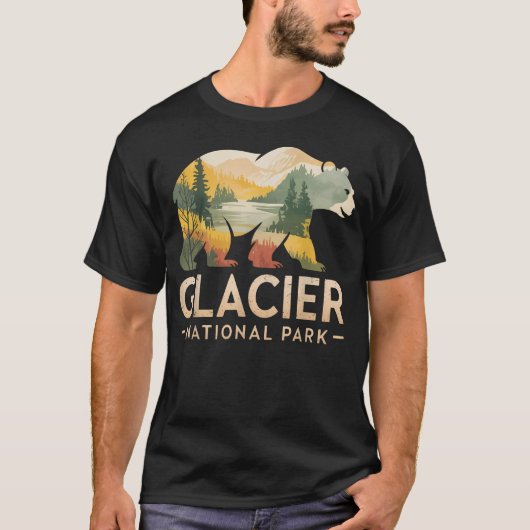 クマ ハイキング キャンプ モンタナ 国立公園 ヴィンテージ Tシャツ (正面)