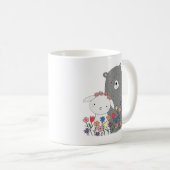クマ&バニーと花かわいいカップルの贈り物 コーヒーマグカップ (正面右)