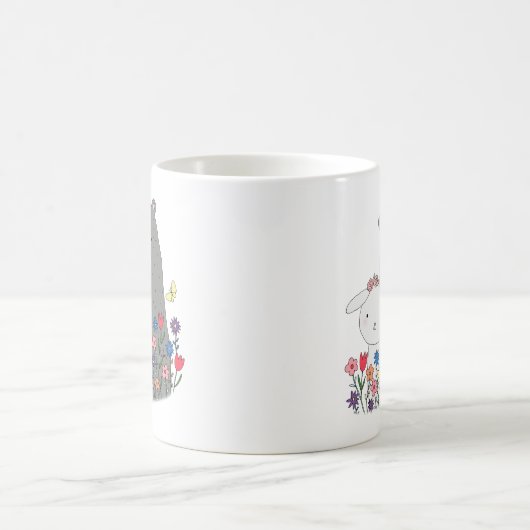 クマ&バニーと花かわいいカップルの贈り物 コーヒーマグカップ (中央)