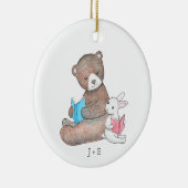 クマ&バニー読ズの本かわいいカップル名前をカスタムする セラミックオーナメント (右)
