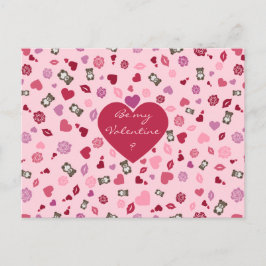 クマ、バラ、ハートとバレンタインデー シーズンポストカード