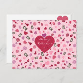 クマ、バラ、ハートとバレンタインデー シーズンポストカード (正面/裏面)