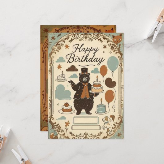 クマ&バルーン誕生日パレード 招待状 (正面/裏面インサイチュ)