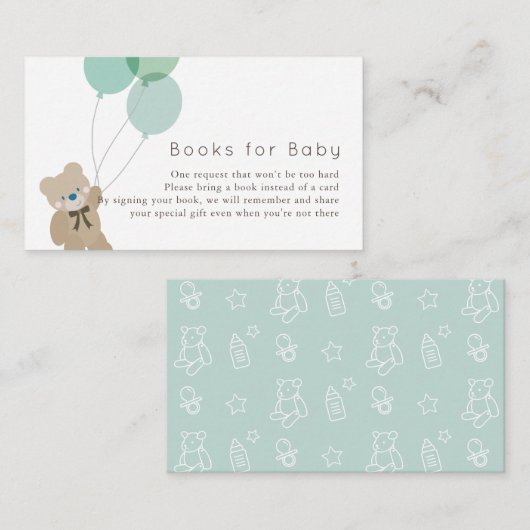 クマ&バルーンMint Baby Shower Book Request エンクロージャーカード (正面/裏面)