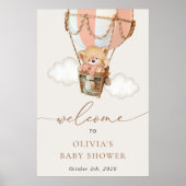 クマ、ピンクのホットエアバルーン、ベビーシャワーへようこそ ポスター (正面)