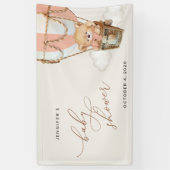 クマ、ピンクのホットエアバルーン、ベビーシャワーへようこそ 横断幕 (縦)