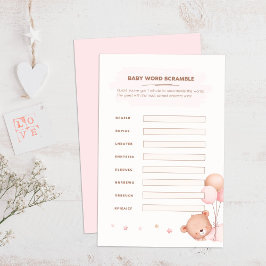 クマ&ピンクバルーン赤ちゃんシャワー単語スクランブル