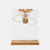 クマ、ピンクバルーン、熱気球、桃佐バー アクリルサイン (正面)