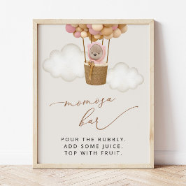 クマ、ピンクバルーン、熱気球、桃佐バー ポスター