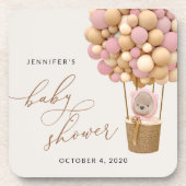 クマ、ピンク色の風船、熱気球、ベビーシャワー コースター (正面)