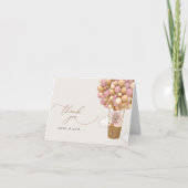 クマ、ピンク色の風船、熱気球、ベビーシャワー サンキューカード (正面)