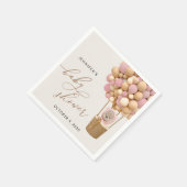 クマ、ピンク色の風船、熱気球、ベビーシャワー スタンダードカクテルナプキン (角)