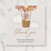 クマ、ピンク色の風船、熱気球、ベビーシャワー フェイバータグ (正面)