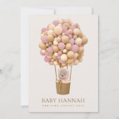 クマ、ピンク色の風船、熱気球、ベビーシャワー 招待状 (裏面)