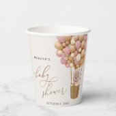 クマ、ピンク色の風船、熱気球、ベビーシャワー 紙コップ (裏面)