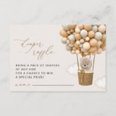 クマ、ベージュバルーン、ベビーシャワーおむつラッフル エンクロージャーカード (正面)