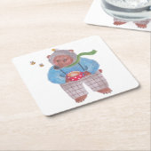 クマ、ミツバチとカプチーノ スクエアペーパーコースター (アングル)