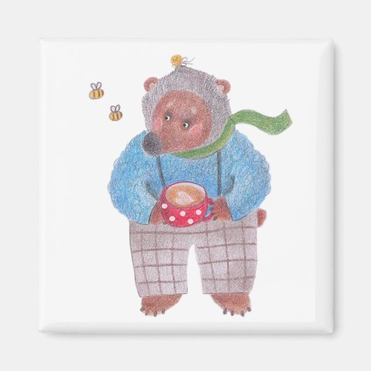 クマ、ミツバチとカプチーノ マグネット (正面)