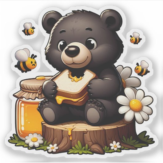 クマ、ミツバチ、蜂蜜 シール (正面)