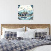 クマ、山、湖、満月Aiアート キャンバスプリント (インサイチュ (寝室))