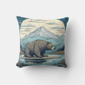 クマ、山、湖、満月Aiアート クッション (正面)
