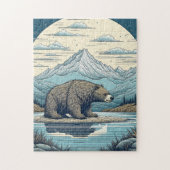 クマ、山、湖、満月Aiアート ジグソーパズル (縦)