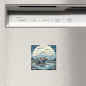 クマ、山、湖、満月Aiアート マグネット (インサイチュ (食洗機))