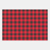 クマ、山、黒と赤のLumberjackセット ラッピングペーパーシート (正面)