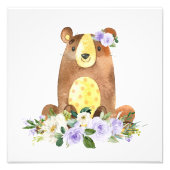 クマ、森林動物、ボホ、紫の花 フォトプリント            (正面)