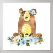 クマ、森林動物、ボホ、青い花 ポスター (正面)