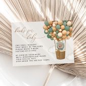 クマ、緑の風船、ベビー用の赤ちゃんシャワーブック エンクロージャーカード