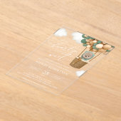 クマ、緑の風船、熱気球、赤ちゃんシャワー アクリル招待状 (レイダウン)