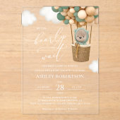 クマ、緑の風船、熱気球、赤ちゃんシャワー アクリル招待状 (正面)