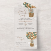 クマ、緑の風船、熱気球、赤ちゃんシャワー オールインワン招待状 (内側)