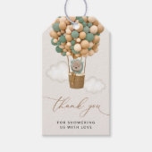 クマ、緑の風船、熱気球、赤ちゃんシャワー ギフトタグ (正面)