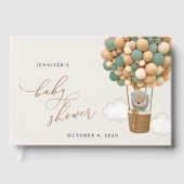 クマ、緑の風船、熱気球、赤ちゃんシャワー ゲストブック (正面)