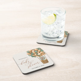 クマ、緑の風船、熱気球、赤ちゃんシャワー コースター