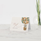 クマ、緑の風船、熱気球、赤ちゃんシャワー サンキューカード (正面)