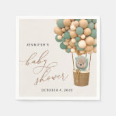 クマ、緑の風船、熱気球、赤ちゃんシャワー スタンダードカクテルナプキン (正面)