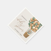 クマ、緑の風船、熱気球、赤ちゃんシャワー スタンダードカクテルナプキン (角)