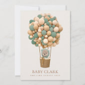 クマ、緑の風船、熱気球、赤ちゃんシャワー 招待状 (裏面)