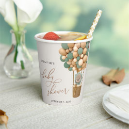 クマ、緑の風船、熱気球、赤ちゃんシャワー 紙コップ