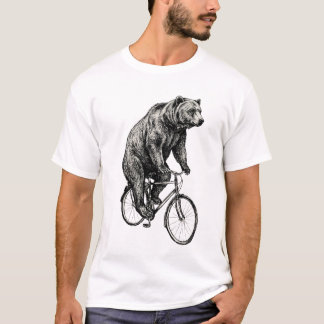 クマ 自転車 Tシャツ: 手作業でスクリーンプリントしたユニセックス仕様 Tシャツ