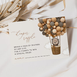 クマ、茶色のバルーン、赤ちゃんシャワーおむつラッフル エンクロージャーカード