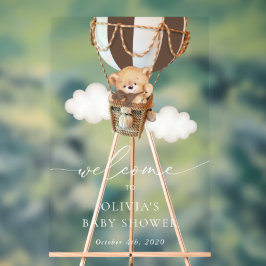 クマ、茶色の熱気球、赤ちゃんシャワーへようこそ アクリルサイン