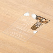 クマ、茶色の風船、熱気球、赤ちゃんシャワー アクリル招待状 (レイダウン)